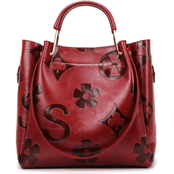 Lohol Floral Handbags Purses Women - Embossed Leather Top Handle Handbag Set Large Shoulder Bag Ladies Bucket Hobo Tote