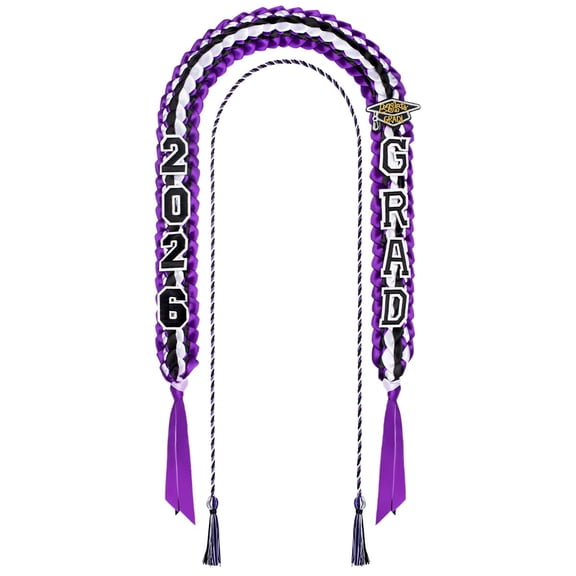 Lohol Graduation Lei Set Class of 2026 Grad Ribbon Leis with Honor Cord Double Braided Graduate Leis for Men Women Red Black White