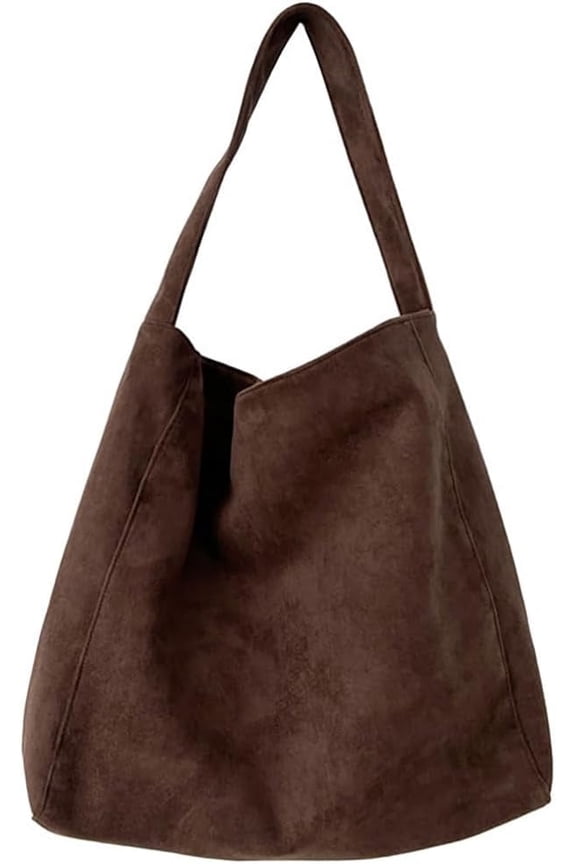 Large Suede Tote Bag For Women Slouchy Shoulder Bags Suede Purses Women’s Satchel Bag Work Handbag Crescent Bag Travel Winter(Coffee)
