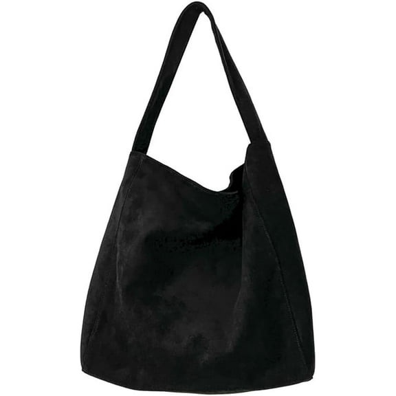 Lohol Large Suede Tote Bag For Women Slouchy Shoulder Bags Suede Purses Women’s Satchel Bag Work Handbag Crescent Bag Travel Winter(Black)