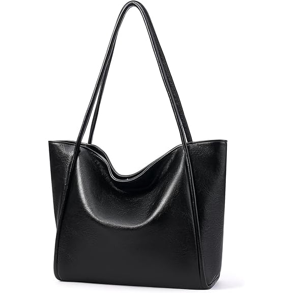 Lohol Large Tote Bag Vegan Leather Casual Zipper Work Bag Weekender Hobo for Women 20L Oversize Shoulder Travel Purse-Black