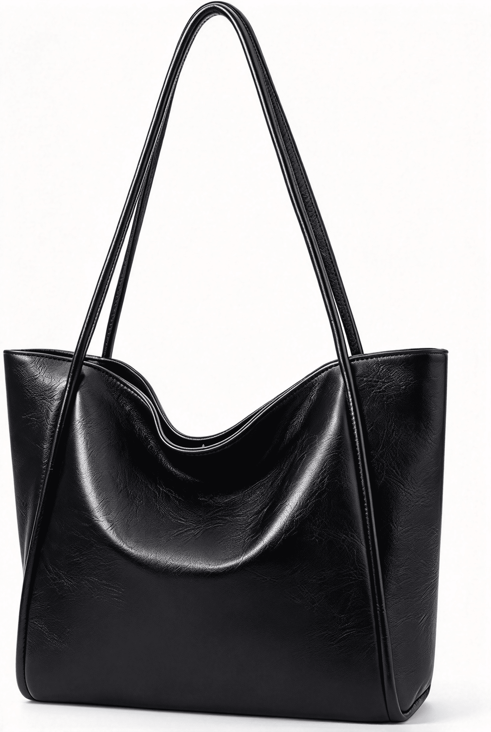 Large Tote Bag Vegan Leather Casual Zipper Work Bag Weekender Hobo for Women 20L Oversize Shoulder Travel Purse-Black
