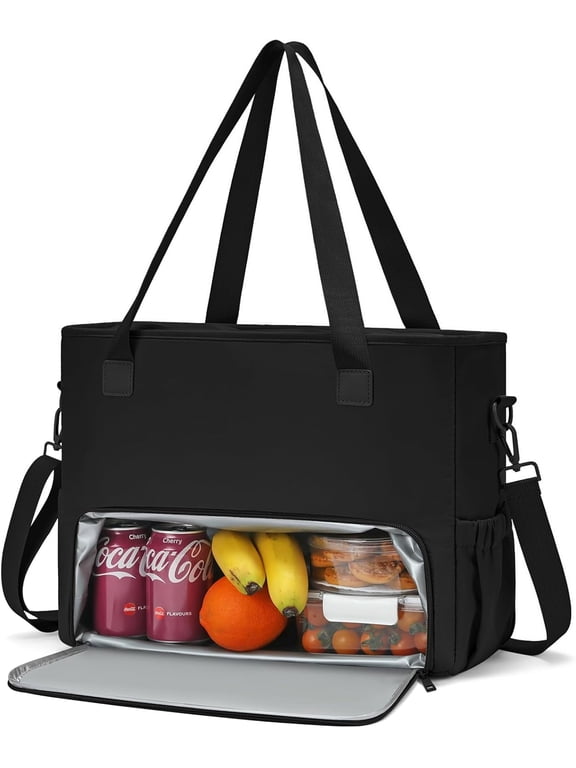 2-in-1 Insulated Lunch & Work Tote Bag for Women, 15.6" Laptop Compartment, Teacher & Nurse Office Bag, Casual Laptop Messenger Bag-Black