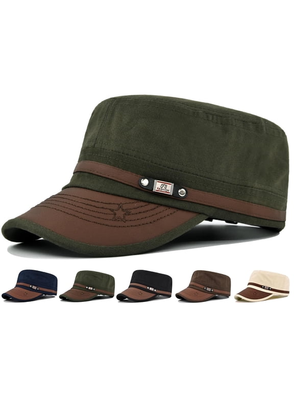 Military Hat Cadet Army Cap, Flat Top Hats for Men and Women, Classic Outdoor Military Style Cap