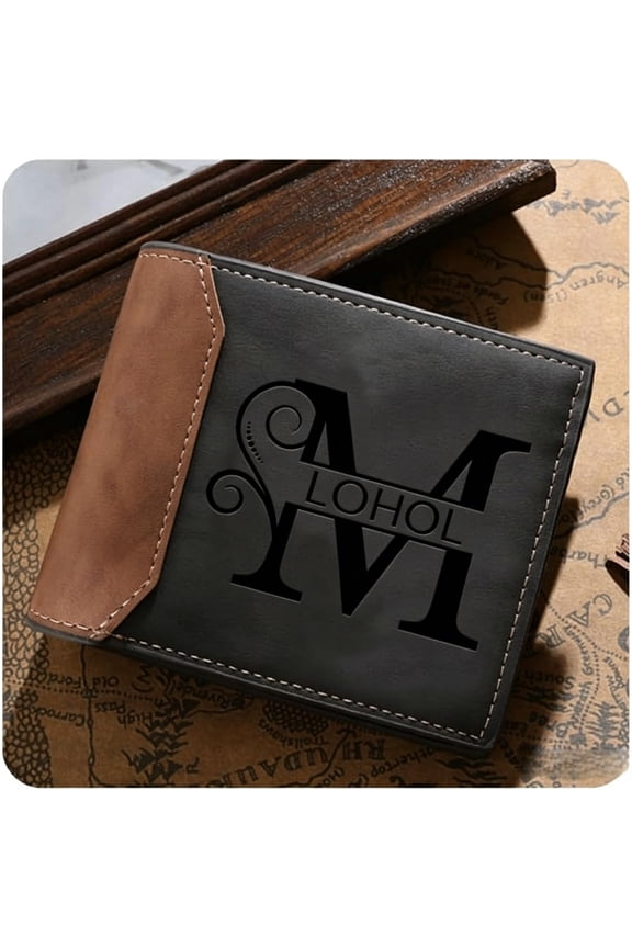 Personalized Leather Wallet for Men - Ships Next Day, RFID Blocking with Engraved Name & Initials Monogram - Custom Gifts for Mens Anniversary, Father's Day, Husband, Dad, Boyfriend
