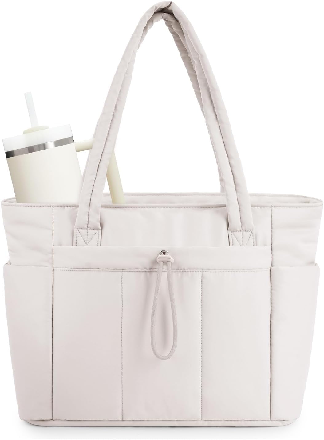 Lohol Puffer Tote Bag with Cup Holder & Laptop Compartment & Trolley ...