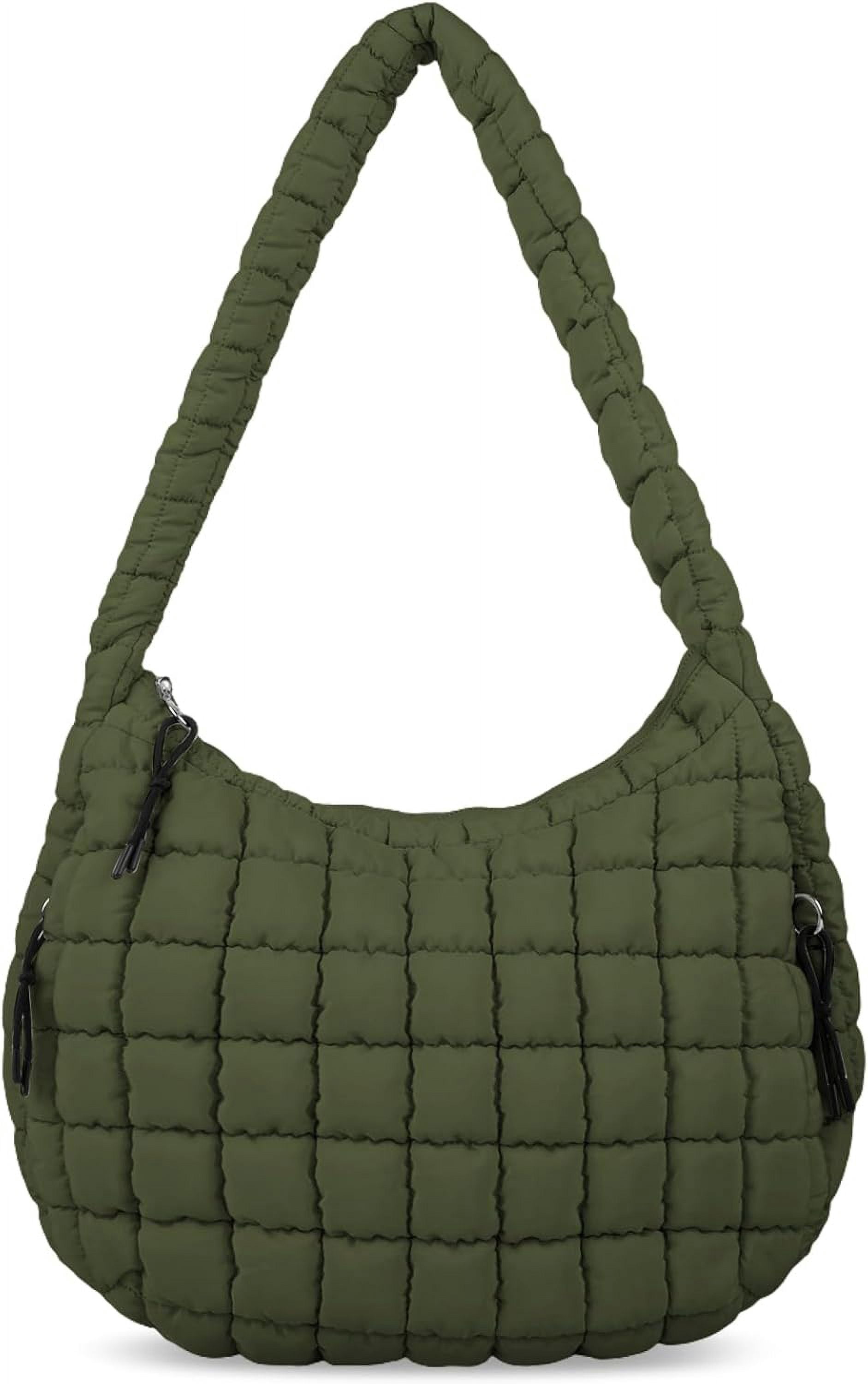 Lohol Quilted Puffer Tote Bag for Women - Large Crossbody Bag, Lightweight Nylon Puffy Carryall Hobo Puff Shoulder Bag-Dark Green