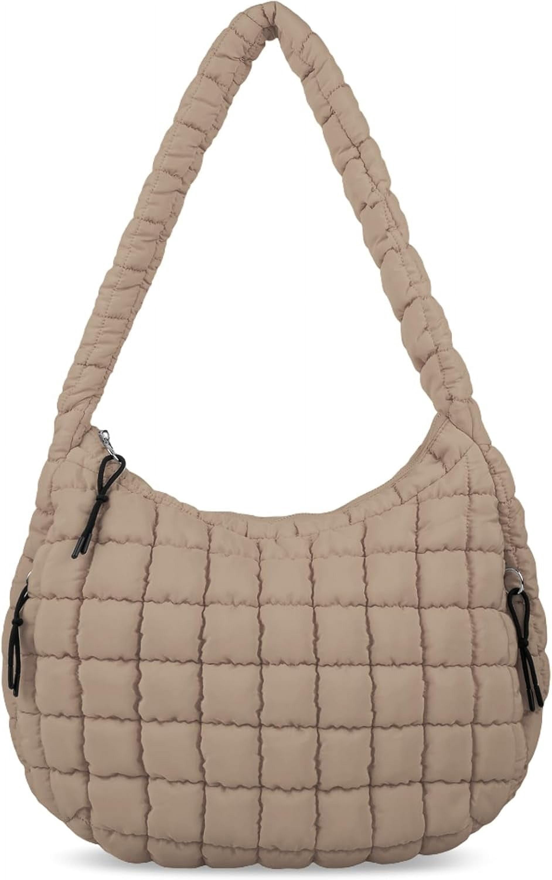 Lohol Quilted Puffer Tote Bag for Women - Large Crossbody Bag, Lightweight Nylon Puffy Carryall Hobo Puff Shoulder Bag-Khaki