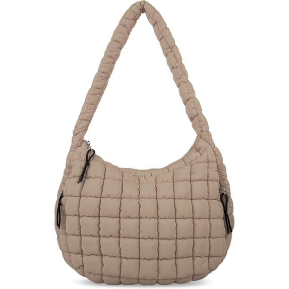 Lohol Quilted Puffer Tote Bag for Women - Large Crossbody Bag, Lightweight Nylon Puffy Carryall Hobo Puff Shoulder Bag-Khaki