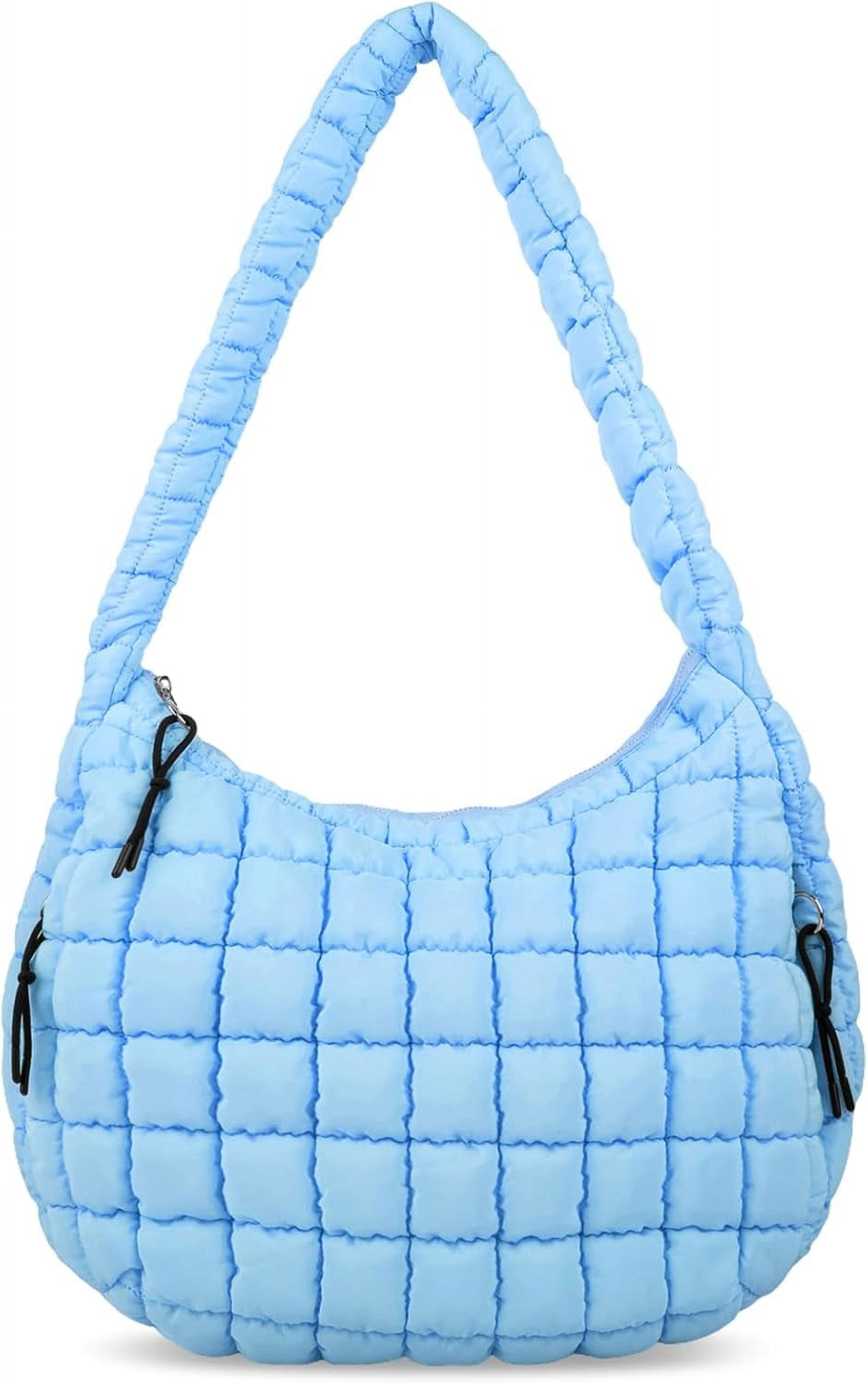 Lohol Quilted Puffer Tote Bag for Women - Large Crossbody Bag, Lightweight Nylon Puffy Carryall Hobo Puff Shoulder Bag-Blue