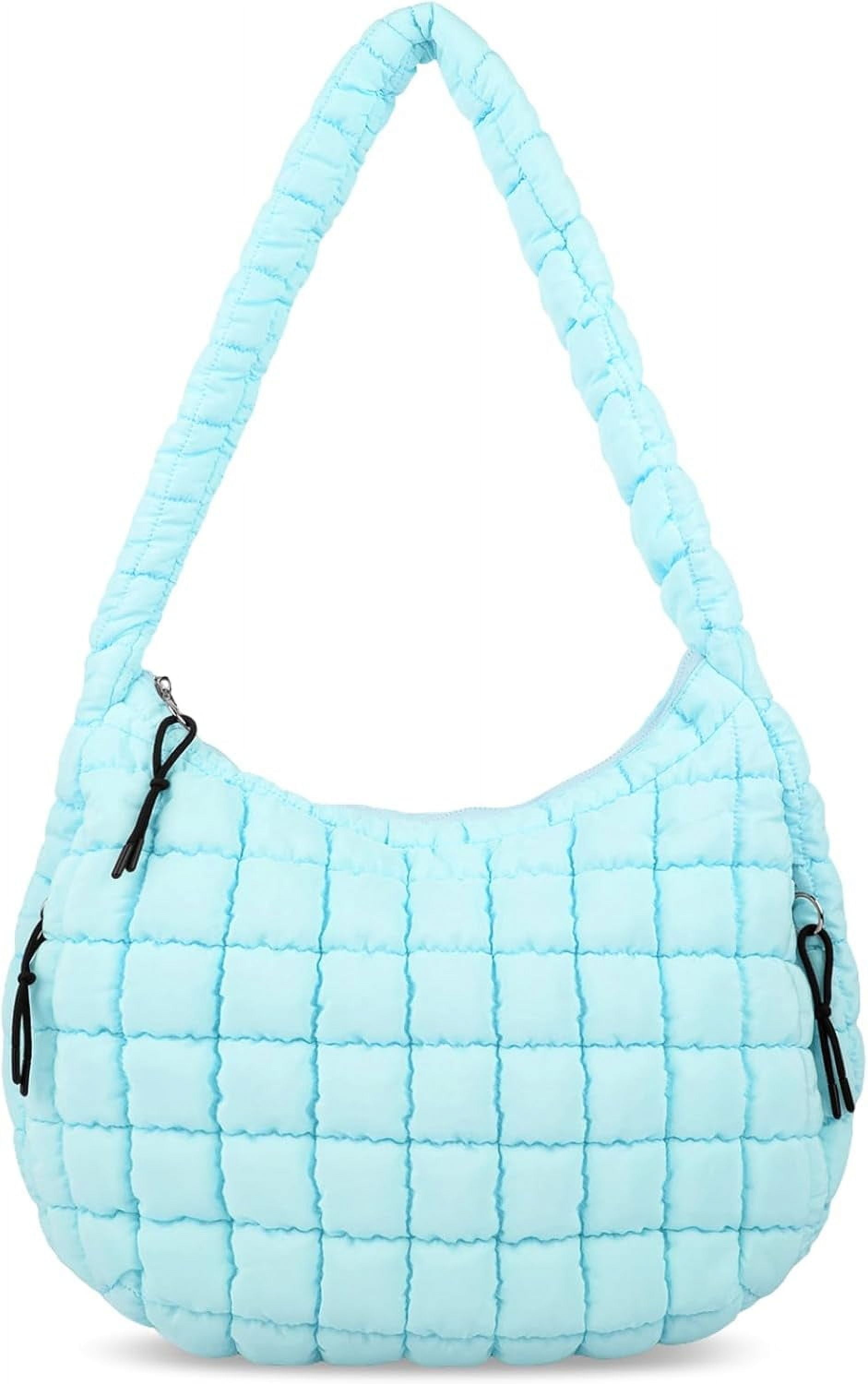 Lohol Quilted Puffer Tote Bag for Women - Large Crossbody Bag, Lightweight Nylon Puffy Carryall Hobo Puff Shoulder Bag-Cyan