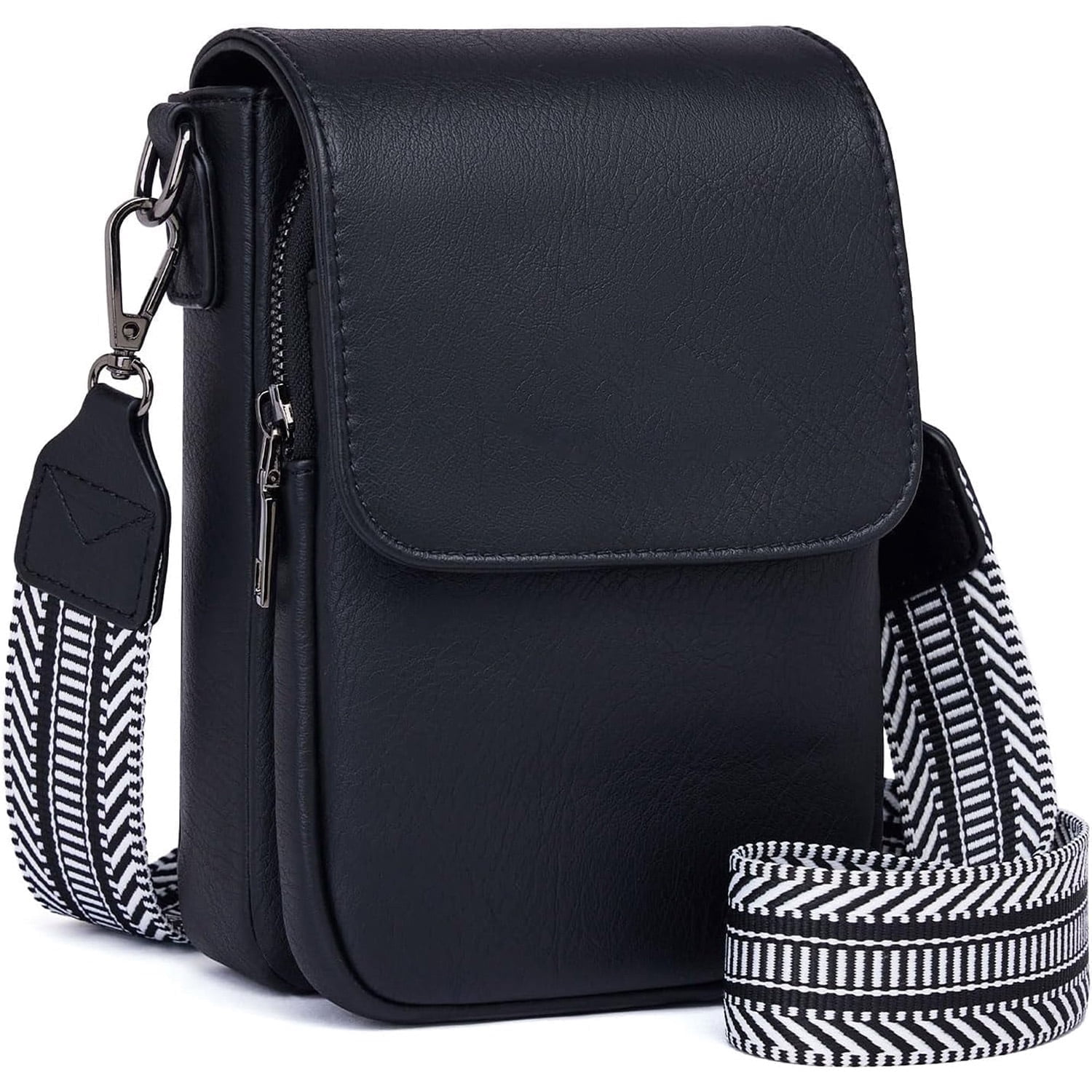 Lohol Small Crossbody Bags for Women Trendy,Leather Triple Compartment Cell Phone Crossbody Wallet Purses with Card Slots（black）