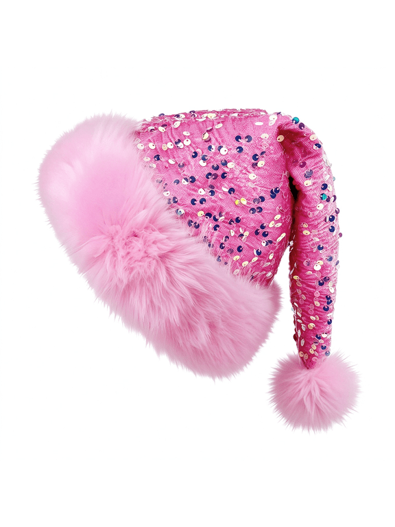 Sparkly Santa Hat,Pink Glitter Sequin Bling Cap for Adults, Christmas New Year and Xmas Party