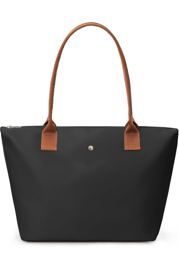 Women's Tote Handbag Nylon Top-Handle Shoulder Bag with Zipper, Foldable-Black