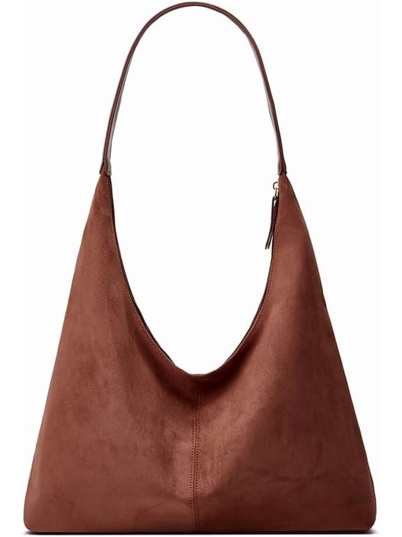 Trendy Suede Crescent Shoulder Bag Women Tote Bag Satchels Crossbody Purse Top-handle Travel College Work Tote Handbag-Brown