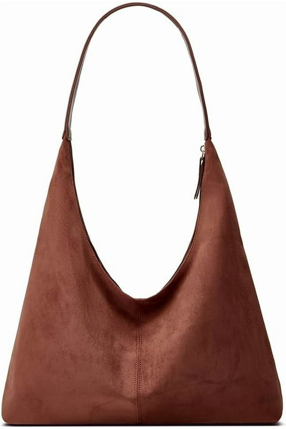 Trendy Suede Crescent Shoulder Bag Women Tote Bag Satchels Crossbody Purse Top-handle Travel College Work Tote Handbag-Brown
