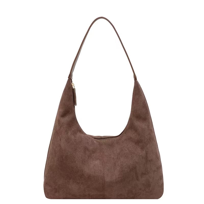 Lohol Trendy Suede Crescent Shoulder Bag Women Tote Bag Satchels Crossbody Purse Top-handle Travel College Work Tote Handbag-Coffee