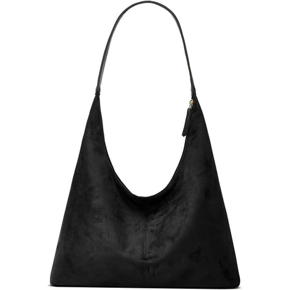 Lohol Trendy Suede Crescent Shoulder Bag Women Tote Bag Satchels Crossbody Purse Top-handle Travel College Work Tote Handbag-Black