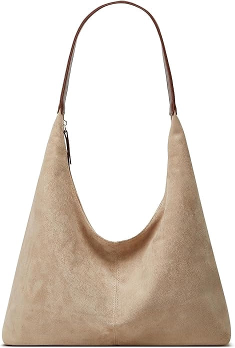 Lohol Trendy Suede Crescent Shoulder Bag Women Tote Bag Satchels Crossbody Purse Top-handle Travel College Work Tote Handbag-Beige White
