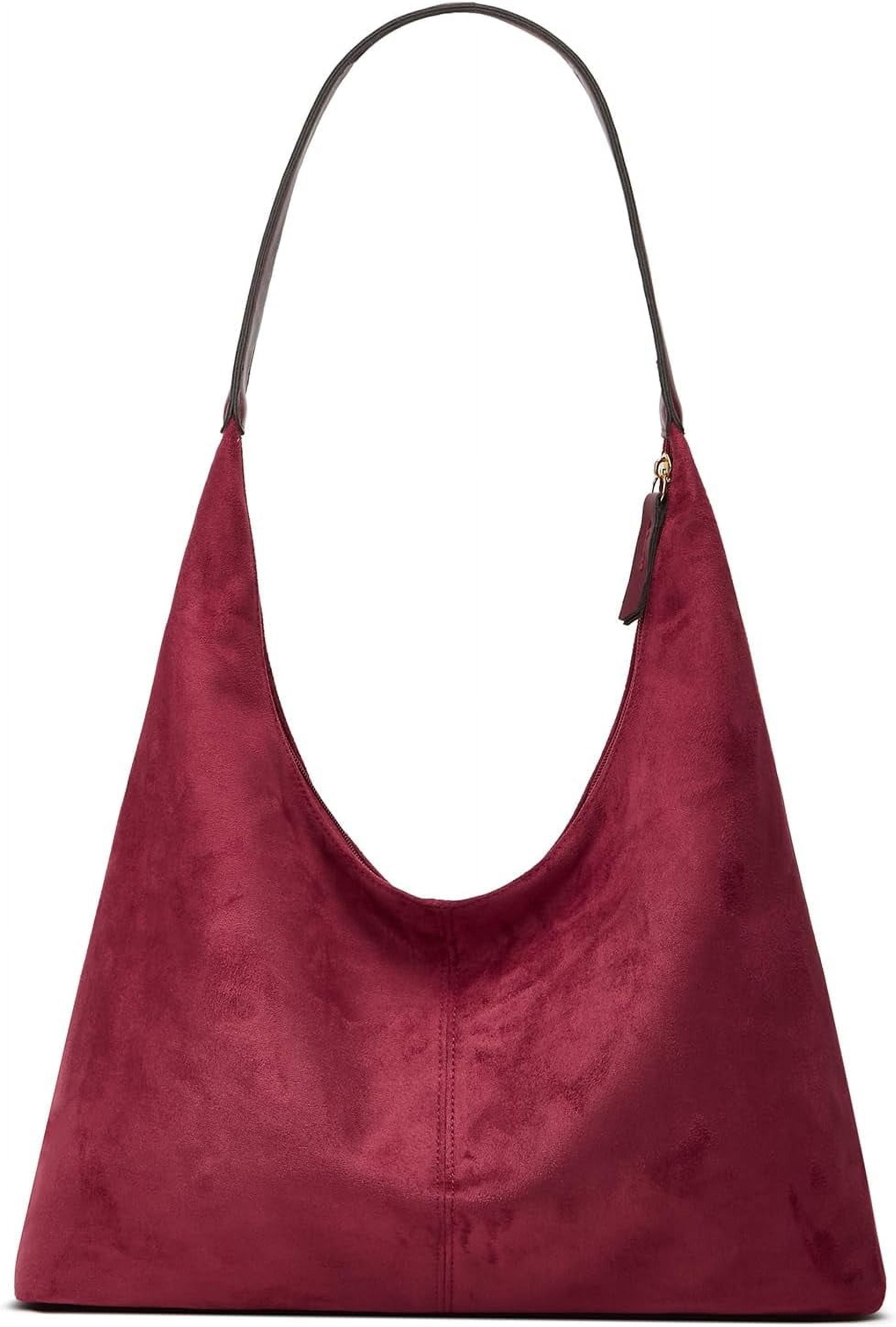 Lohol Trendy Suede Crescent Shoulder Bag Women Tote Bag Satchels Crossbody Purse Top-handle Travel College Work Tote Handbag-Burgundy