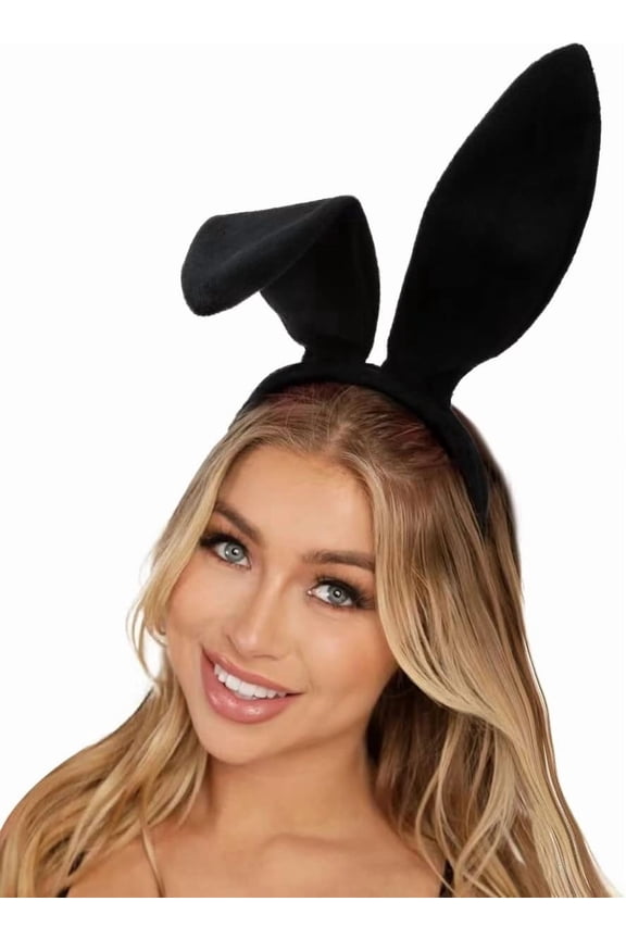 Velvet Black Bunny Ears Headband, Cute Rabbit Ear Hair Band for Halloween Party & Birthday Decoration