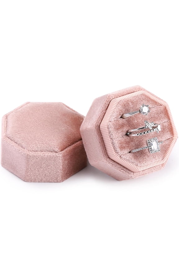 Velvet Ring Box with 3 Slots, Vintage Display Holder for Wedding Ceremony, Proposal & Engagement