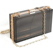 Lohol Women Clear Purse Acrylic Box Clutch Handbag, Small Transparent Crossbody Evening Bag Stadium Approved Gold Chain Strap(Black)