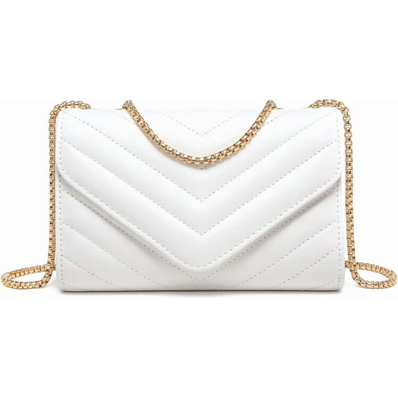Lohol Women Small Quilted Crossbody Bags Stylish Designer Evening Bag Clutch Purses and Handbags with Chain Shoulder Strap(White)