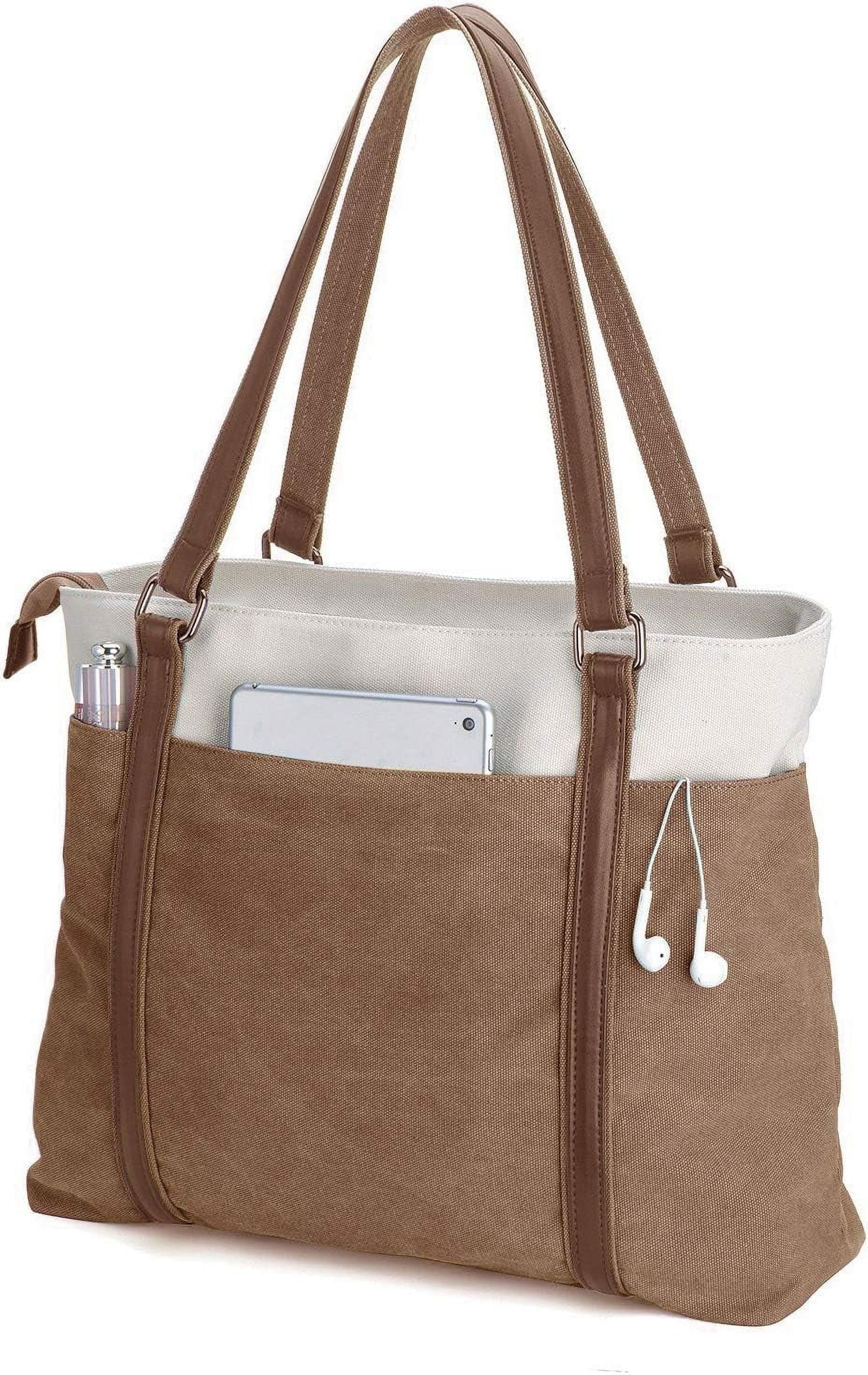 Lohol 15.6" Laptop Tote Bag for Women Fahion Work Purse with Zipper Pockets for Teachers Brown