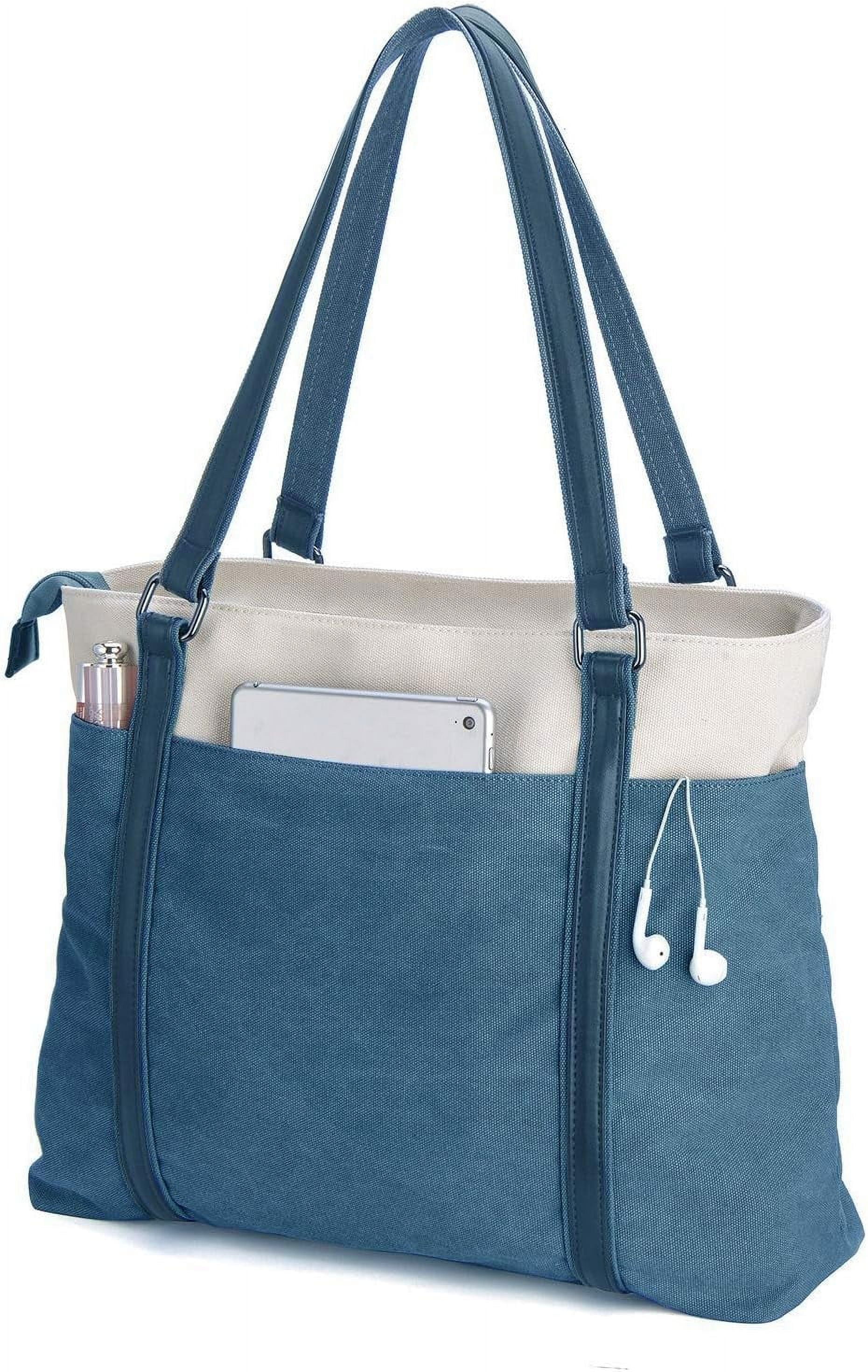 Lohol 15.6" Laptop Tote Bag for Women Fahion Work Purse with Zipper Pockets for Teachers Blue