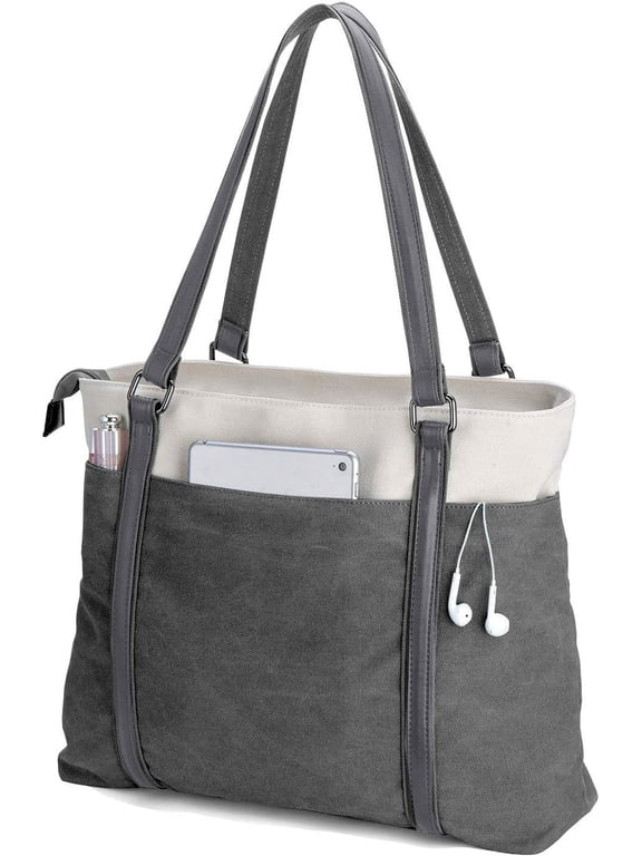 15.6" Laptop Tote Bag for Women Fahion Work Purse with Zipper Pockets for Teachers Darkgrey
