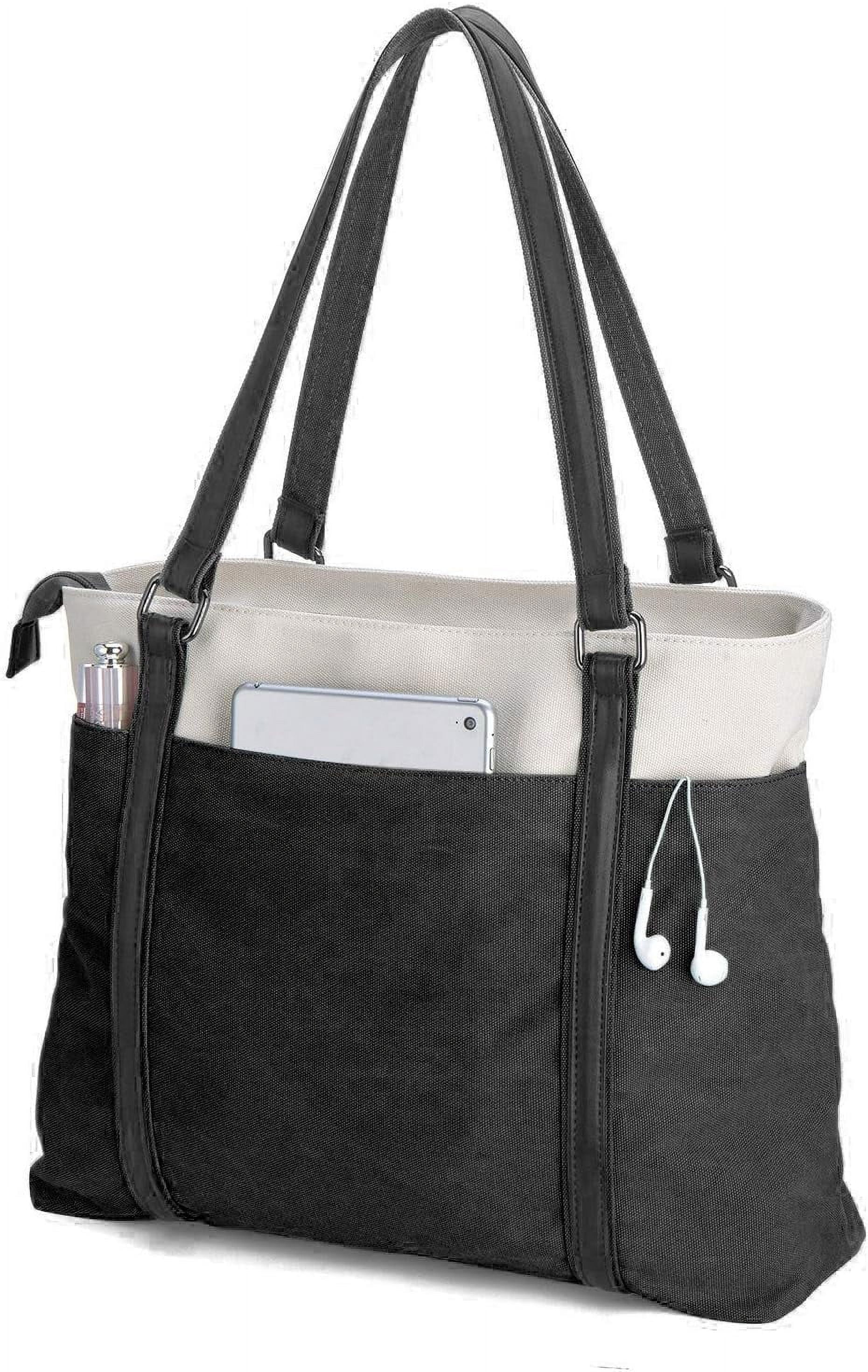 Lohol 15.6" Laptop Tote Bag for Women Fahion Work Purse with Zipper Pockets for Teachers Black