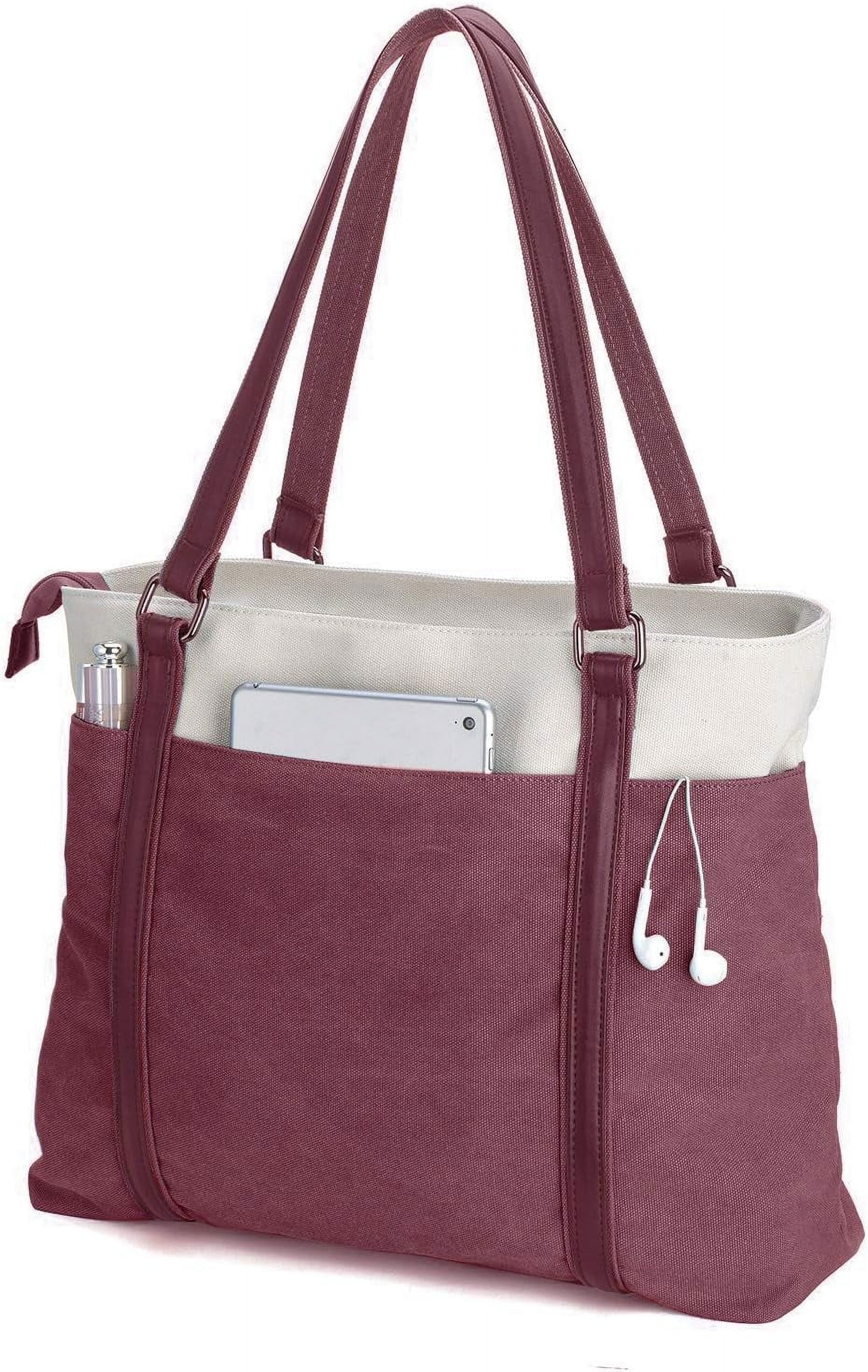 Lohol 15.6" Laptop Tote Bag for Women Fahion Work Purse with Zipper Pockets for Teachers Burgundy