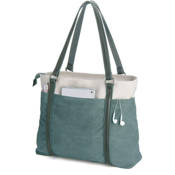 Lohol 15.6" Laptop Tote Bag for Women Fahion Work Purse with Zipper Pockets for Teachers Green