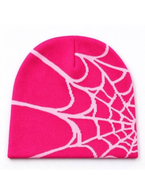 Y2K Gothic Spider Pattern Knitted Beanie for Women and Men, Winter Warm Wool Acrylic Skullies for Outdoor