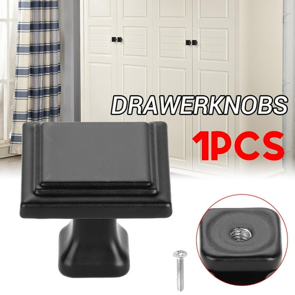 Lohoms 1 Pack Black Kitchen Cabinet Square Knob,Single Hole Cabinet Hardware for Dresser Drawer Pulls ,Cabinet Knobs and Square Knobs for Cabinets