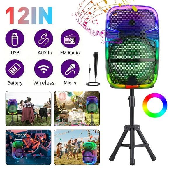 Lohoms 12" Subwoofer 7500W Portable Wireless PA Speaker with Translucent Party Lights, TWS Bluetooth, USB/TF/AUX/FM Radio, Powerful Sound System for Home, Outdoor & Christmas Parties