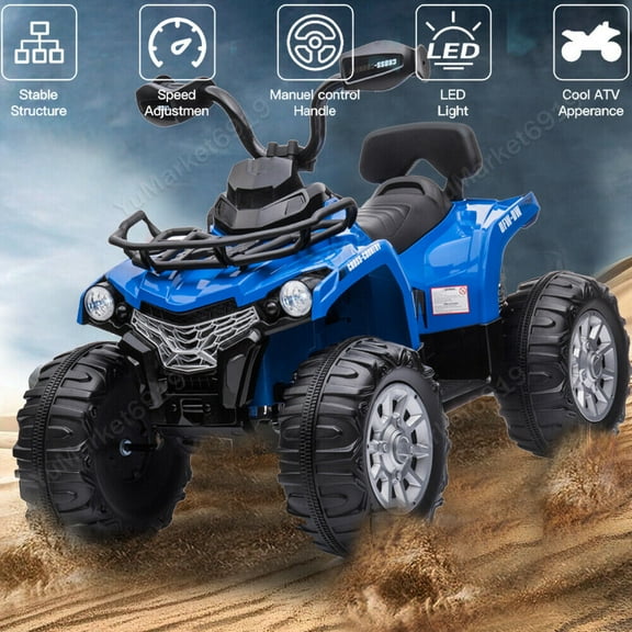 Lohoms 12V 4-Wheeler Kids Ride On Car ATV, Electric 12V Rechargeable Battery Powered Kid's Quad Car Toys, With LED Lights Music USB, 2 Speed, Blue