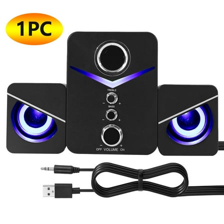 Lohoms 1PC 3 in 1 Surround Sound Computer Speakers with Subwoofer, LED Light Desktop Speaker System, USB and AUX Powered for PC, Laptop, Tablet, Monitor