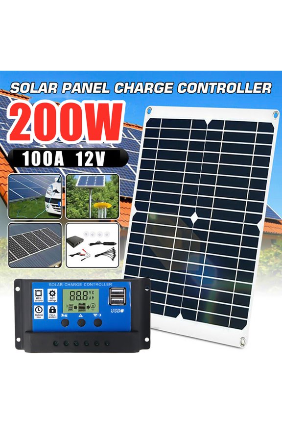 200W Solar Panel Kit with 100A Controller, 12V Battery Charger Maintainer w/ 100A Controller For Car Caravan Boat Marine Outdoor