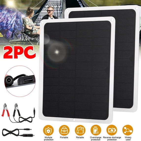 Lohoms 2PC 22W Portable Solar Panel Kit 12V Trickle Charger Battery Maintainer for RV Boat Car Motorcycle