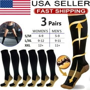 Lohoms 3 Pairs Black Compression Socks S/ M 20-30mmHg Graduated Unisex Knee-high Sports Stockings