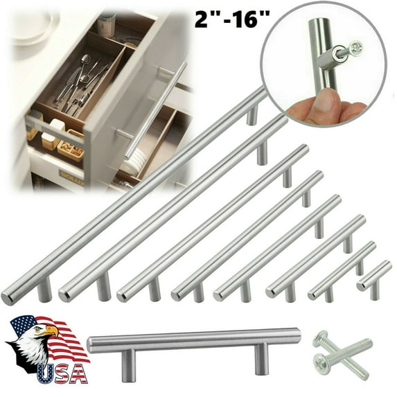 Lohoms 30 Pack 4 inches Stainless Steel T Bar, Kitchen Door Cabinet Handles Pull Knobs T Bar, Brushed Cupboard Drawer Pulls, 4"