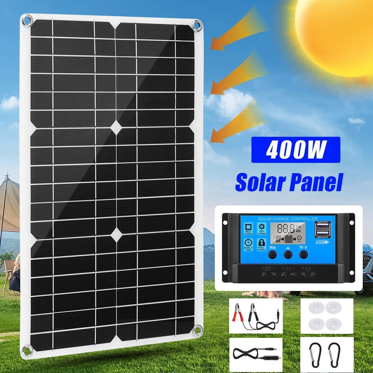 Lohoms 400 Watts Solar Panel Kit, 12V Battery Charger With 100A Controller 400W Flexible Solar