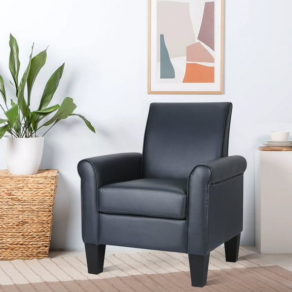Lohoms Accent Arm Chair，Modern Faux Leather Accent Chair Uplostered Living Room Arm Chairs Comfy Single Sofa Club Chair (Navy Blue)