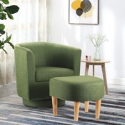 Lohoms Accent Arm Chair Swivel 360  With Ottoman Set, Modern Home Leisure Chair with Footstool, Comfy Upholstered Armchair Single Sofa, Reading Chair with Solid Wood Legs, Green