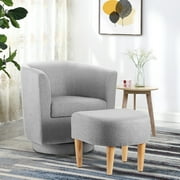 Lohoms Accent Arm Chair Swivel 360  With Ottoman Set, Modern Home Leisure Chair with Footstool, Comfy Upholstered Armchair Single Sofa, Reading Chair with Solid Wood Legs, Gray