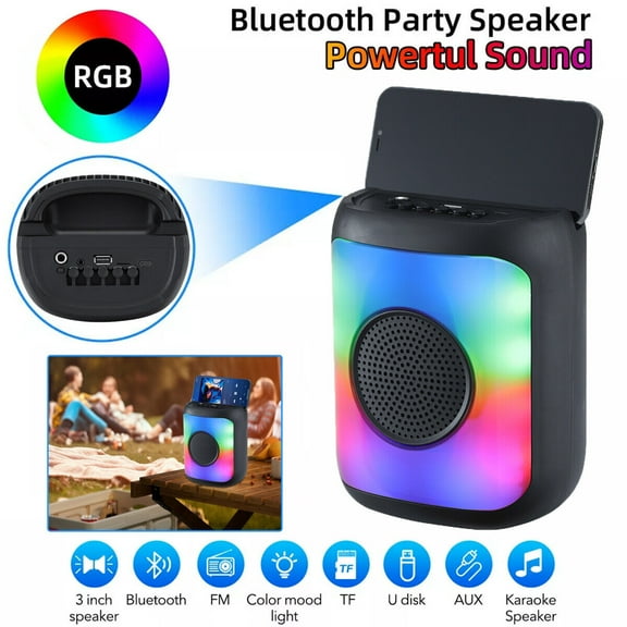 Lohoms Bluetooth Portable Speaker 3-in Woofer Multi-color LED Lighting Portable for Camping