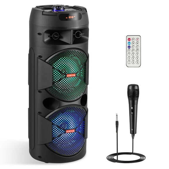 Lohoms Bluetooth Speaker Dual 6.5" Woofer Tailgate with Microphone Remote Party PA Sound System