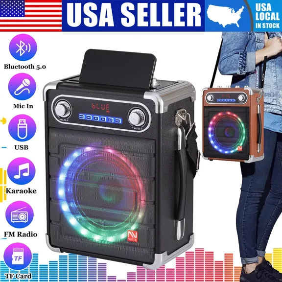 Lohoms Bluetooth Speaker Portable Karaoke Machine PA System 6.5" Woofer with 2 Wireless Microphones Remote LED Lights